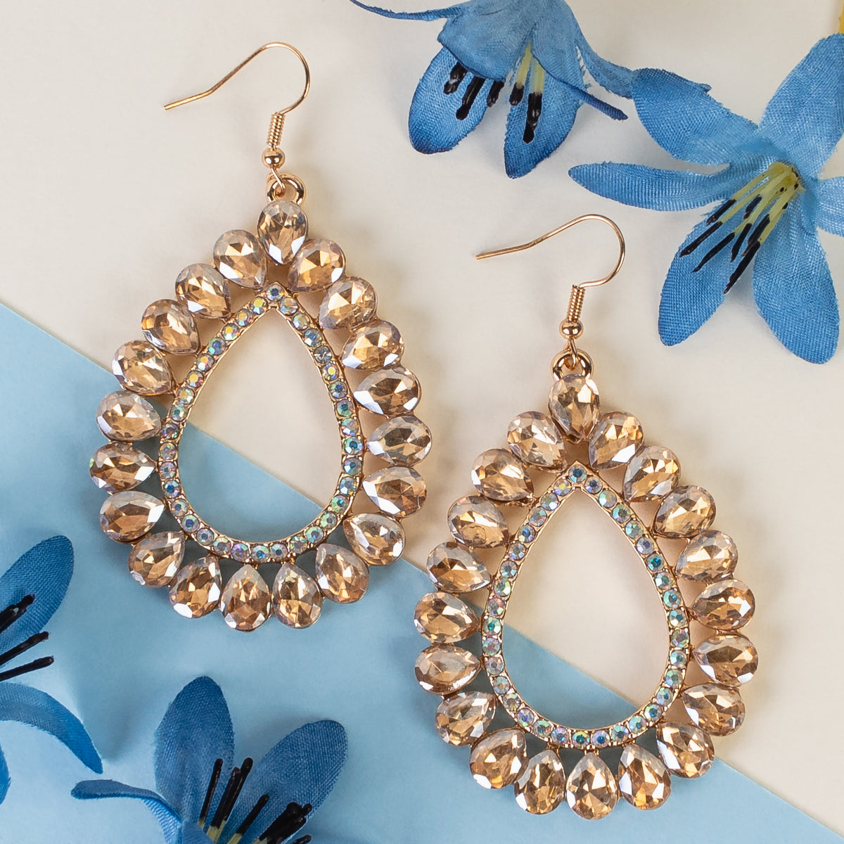 1322 - Crystal Teardrop Earrings - Gold