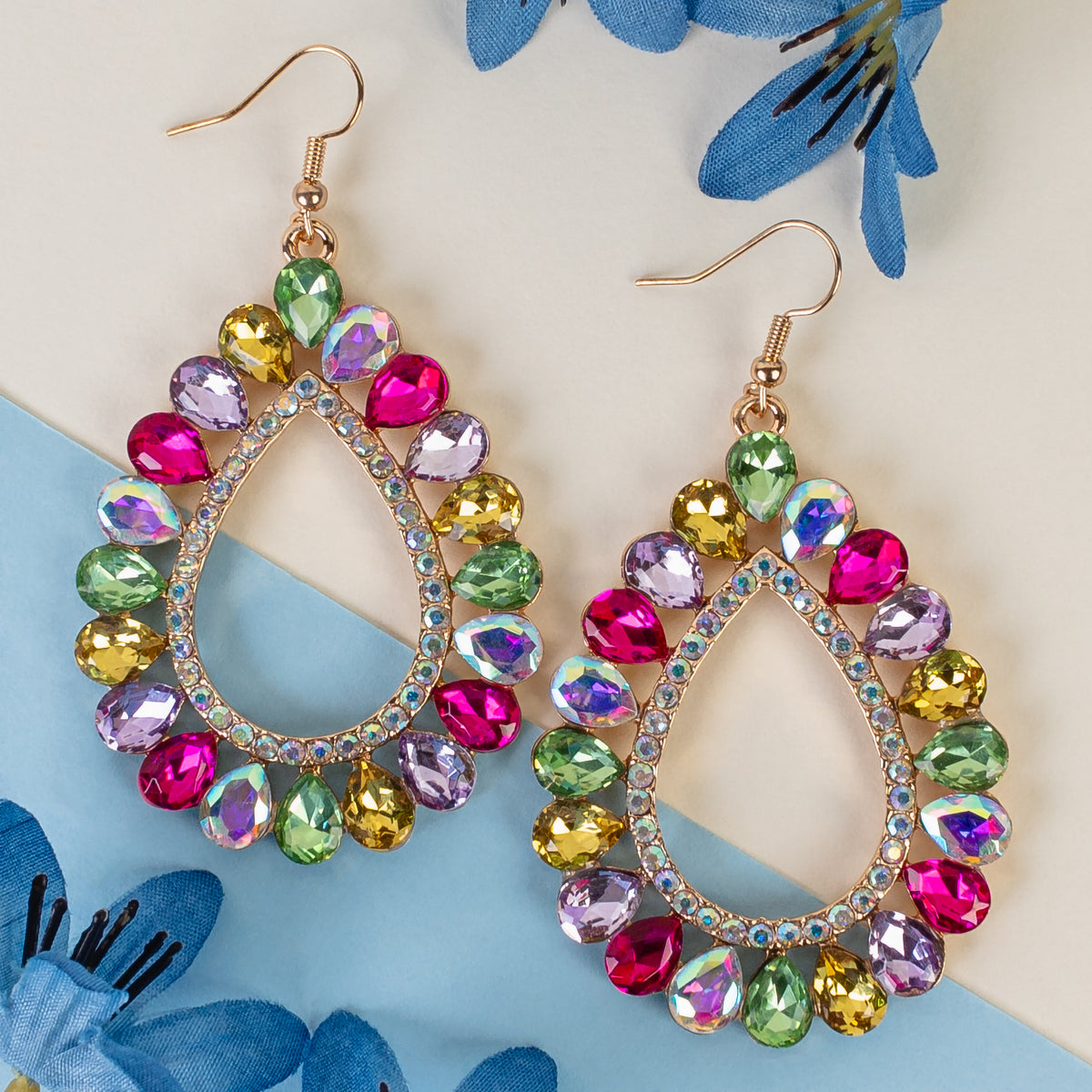 1322 - Crystal Teardrop Earrings - Multi