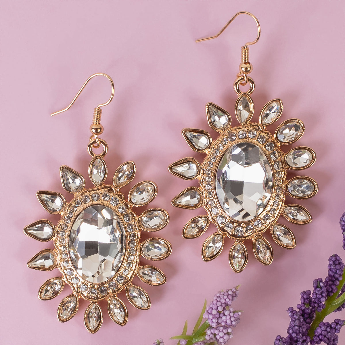 1327 - Crystal Flower Earrings - Clear