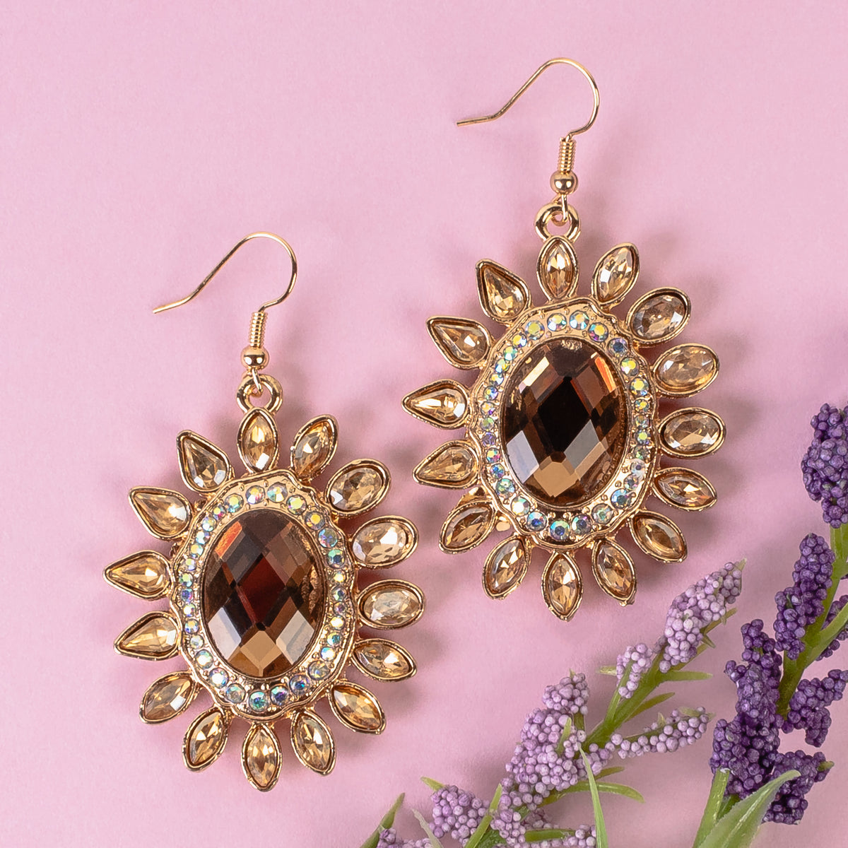 1327 - Crystal Flower Earrings - Gold