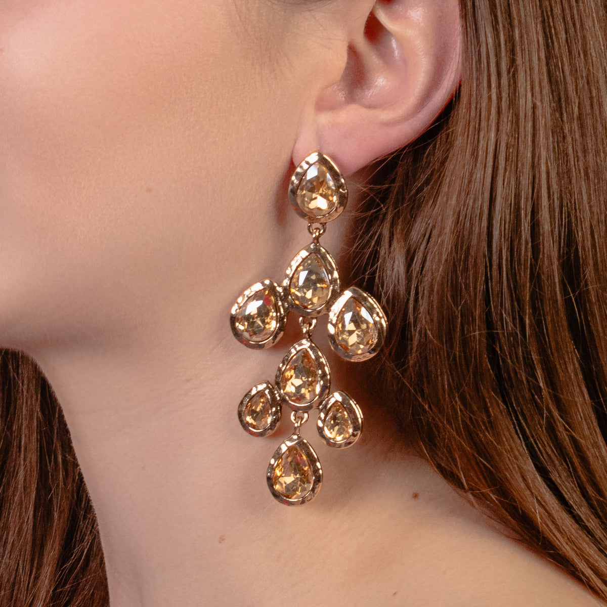 1333 - Crystal Drop Earrings - Gold