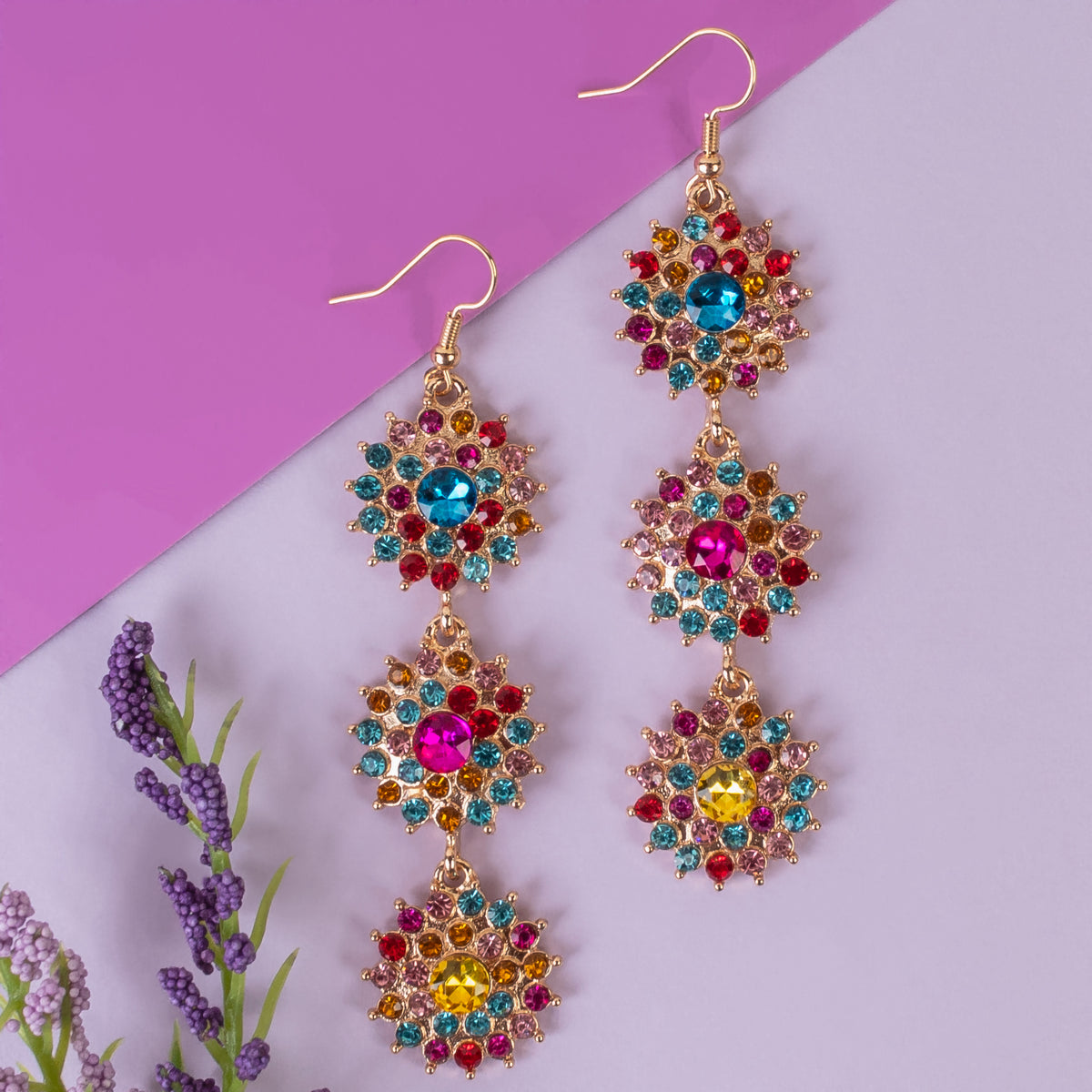 1334 - Flower Earrings - Multi