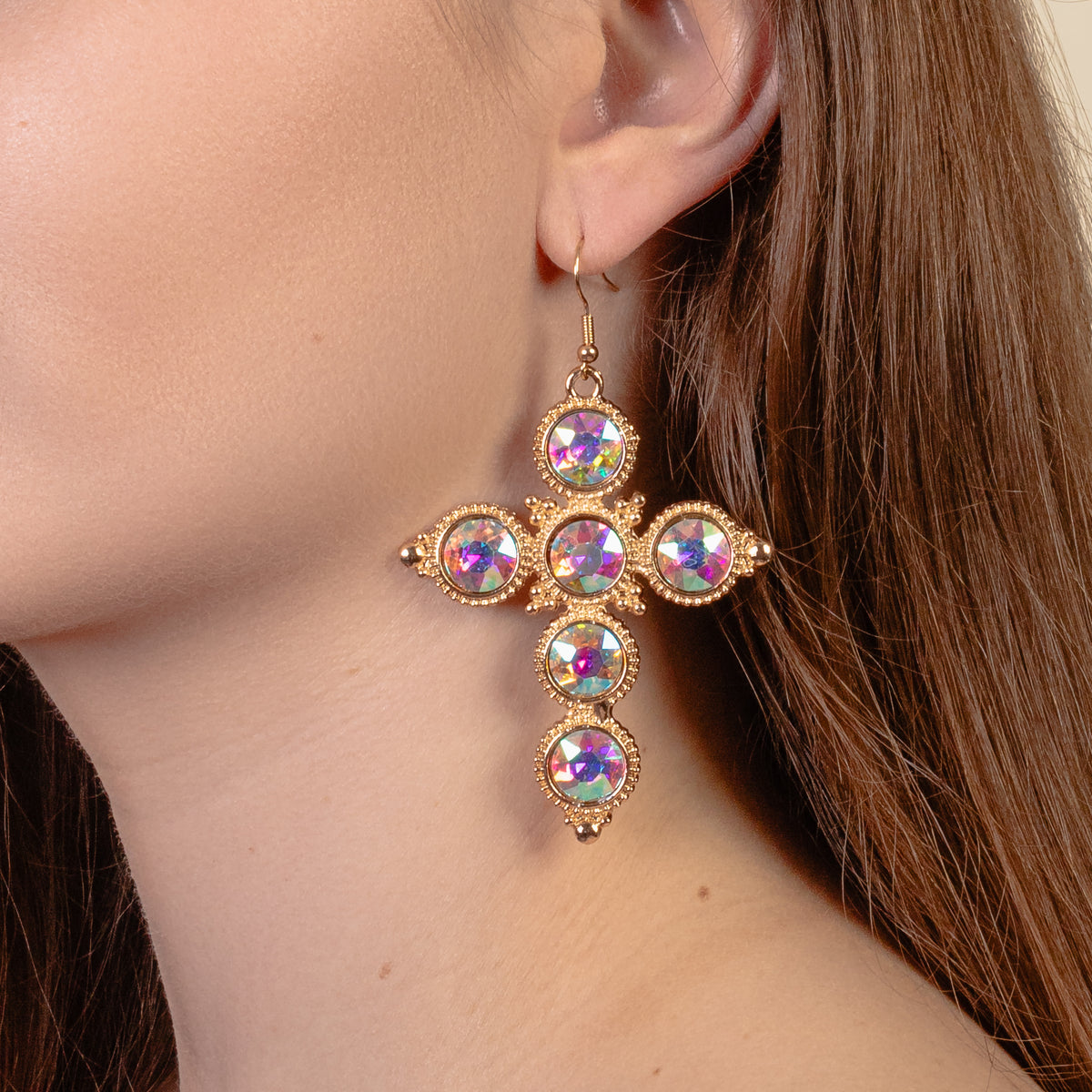 1335 - Crystal Cross Earrings - AB