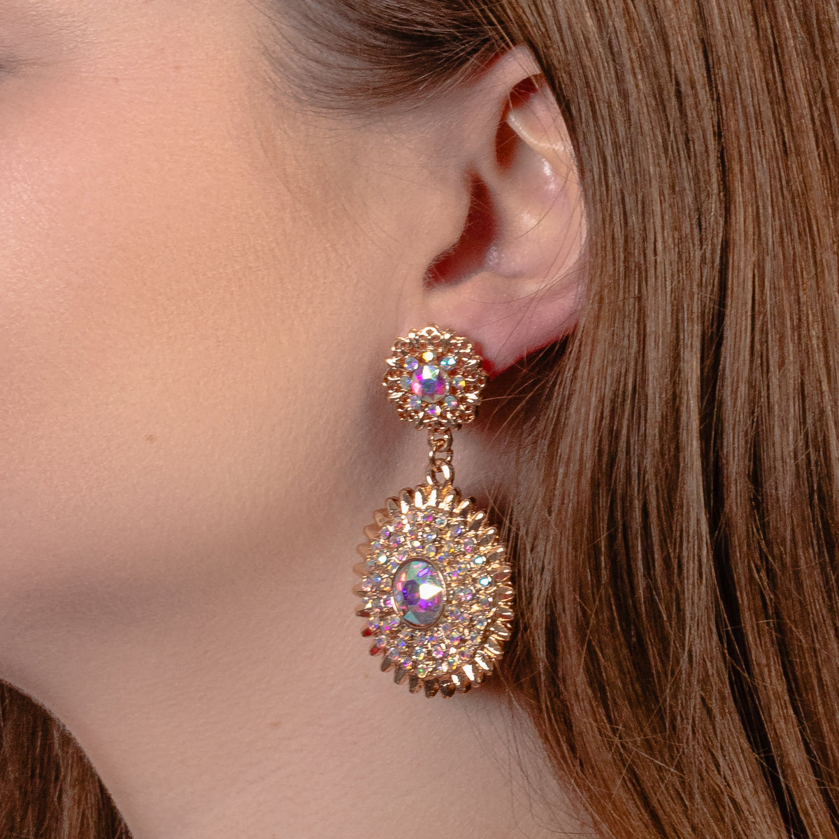 1336 - Crystal Sunburst Earrings - AB