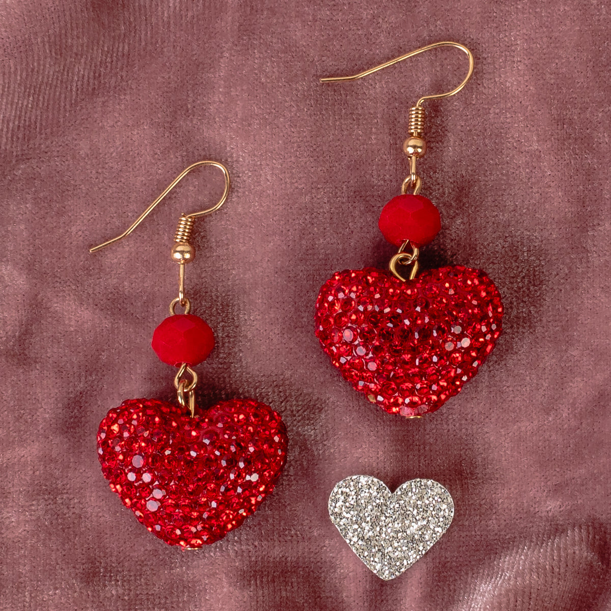 1338 - Heart Earrings - Red