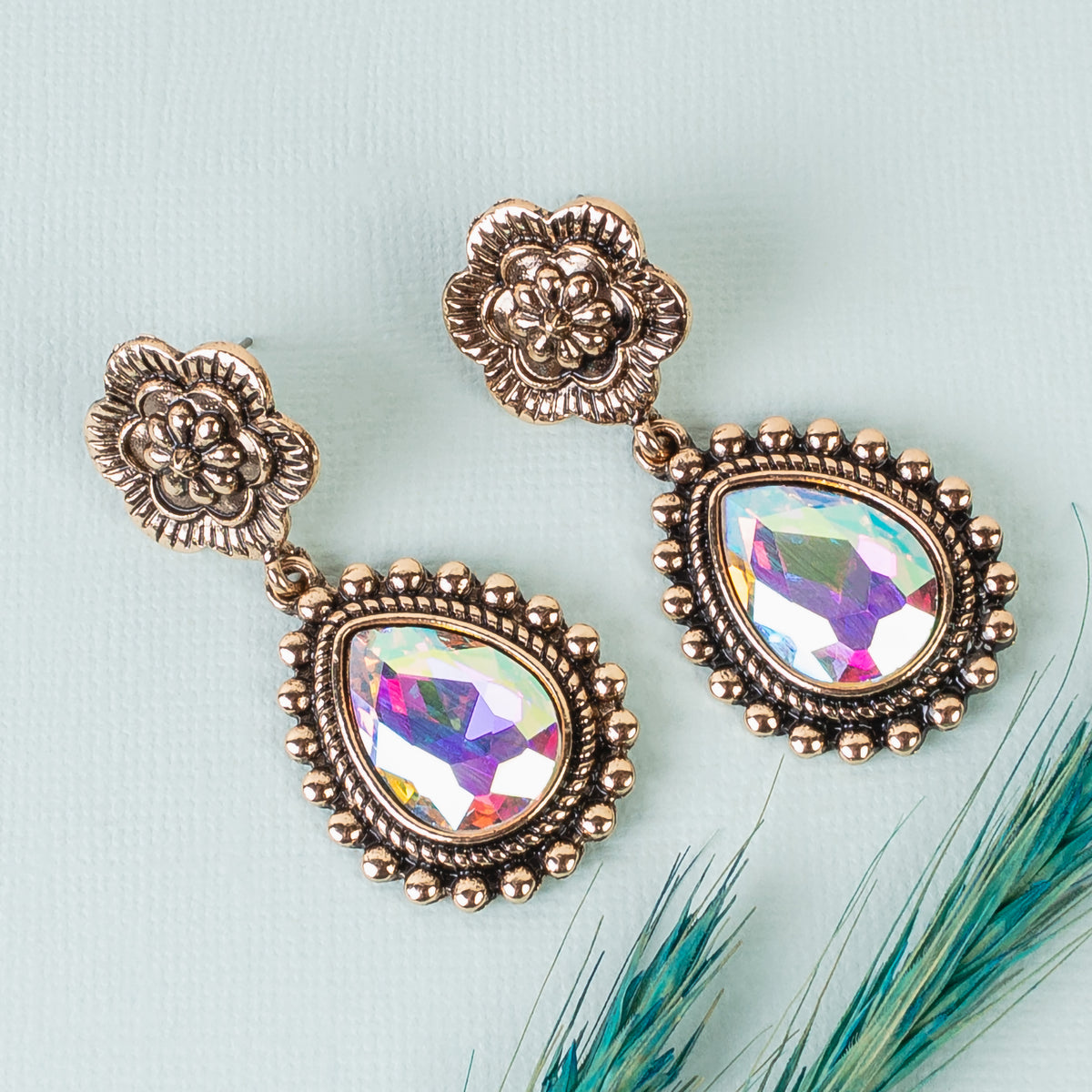1340 - Crystal Squash Blossom Earrings - AB