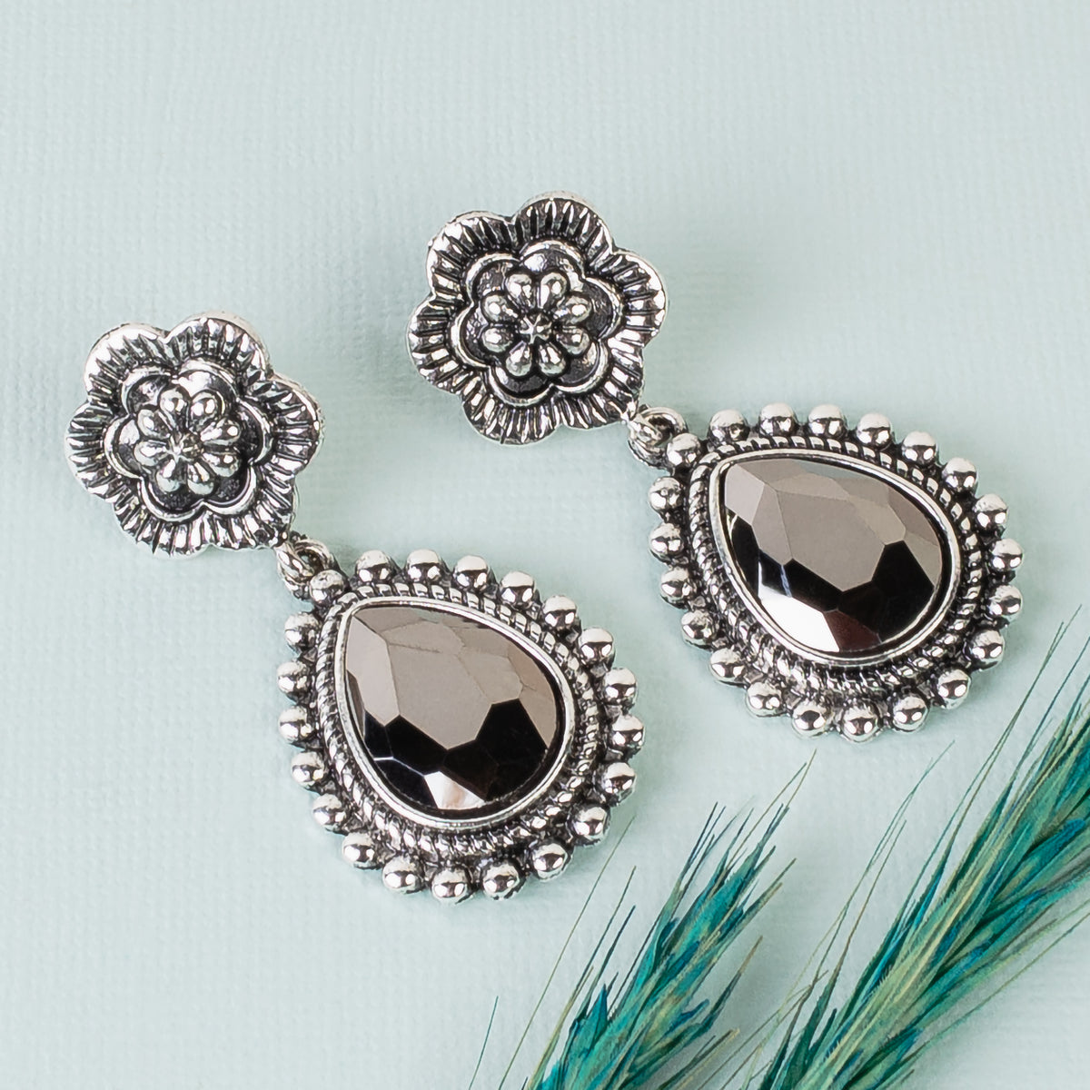 1340 - Crystal Squash Blossom Earrings - Black