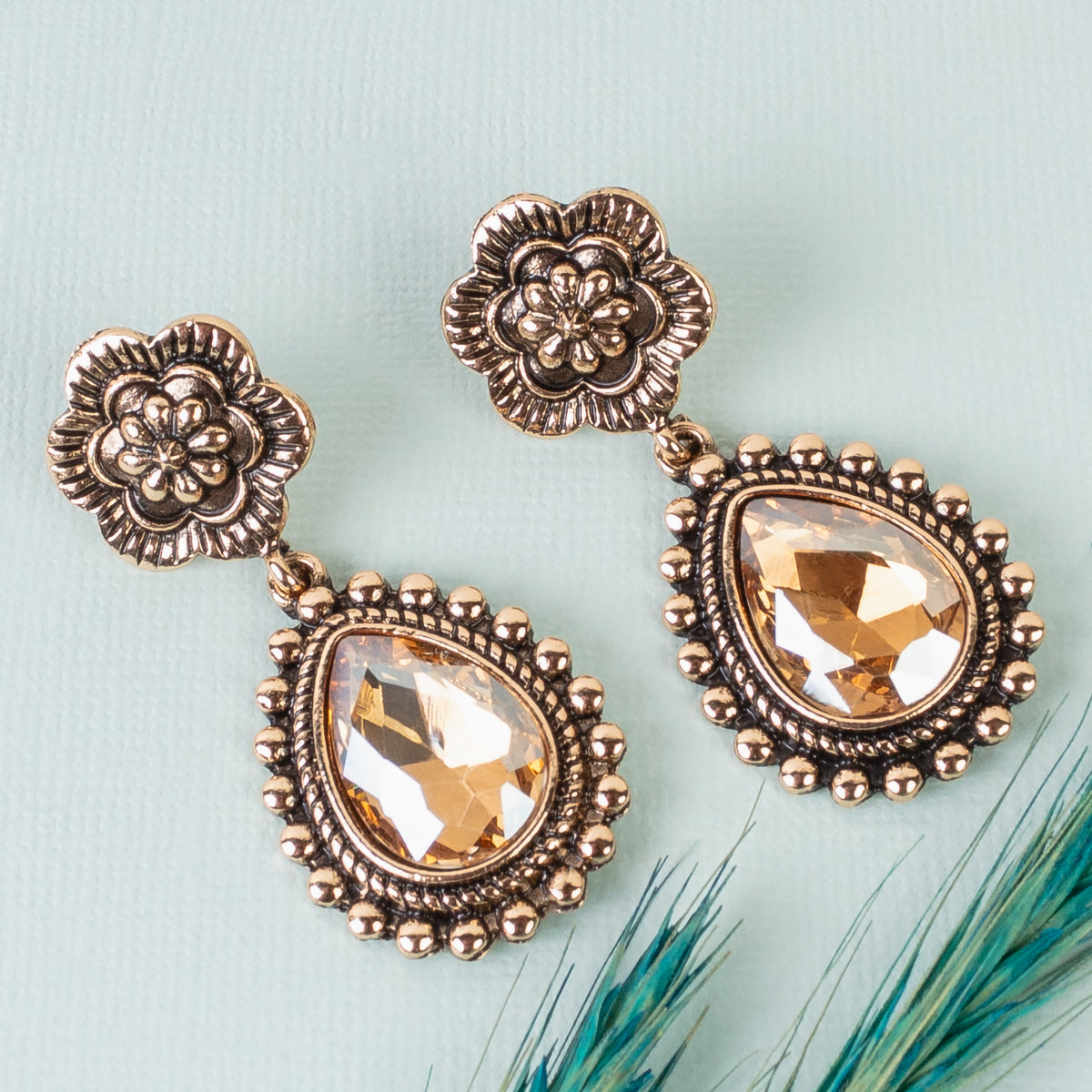 1340 - Crystal Squash Blossom Earrings - Gold