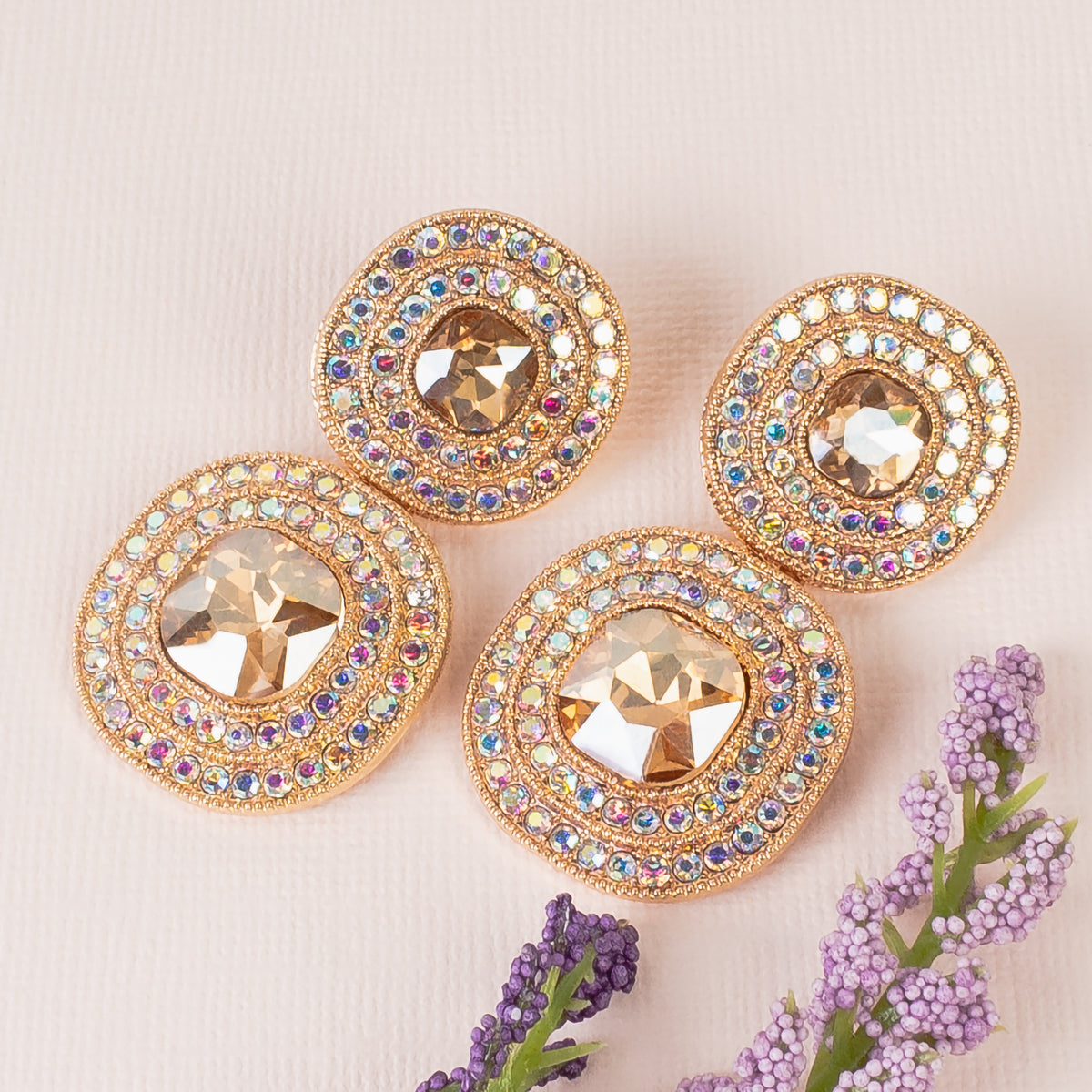 1343 - Rhinestone Earrings - Gold
