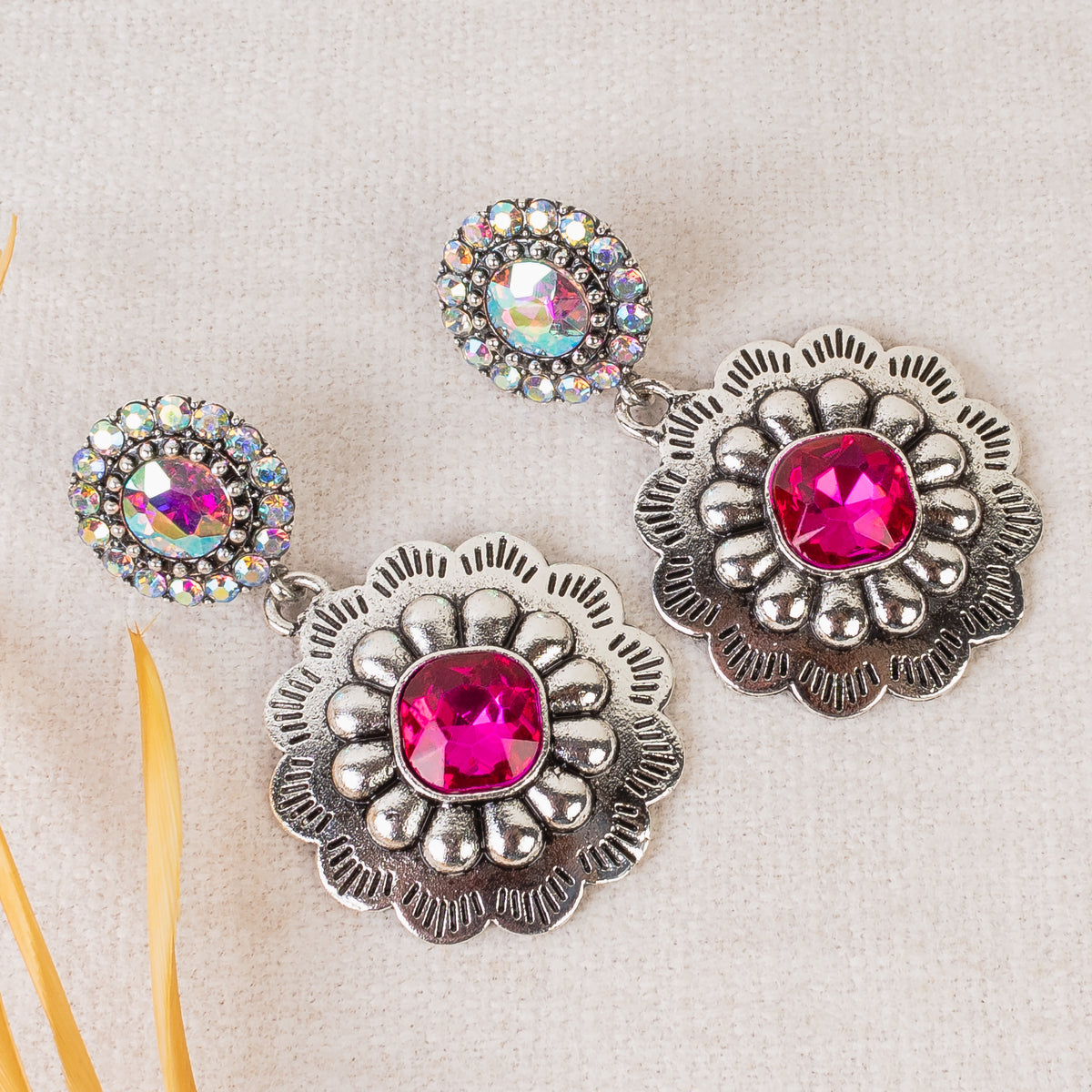 1347 - Crystal Squash Blossom Earrings - Fuchsia