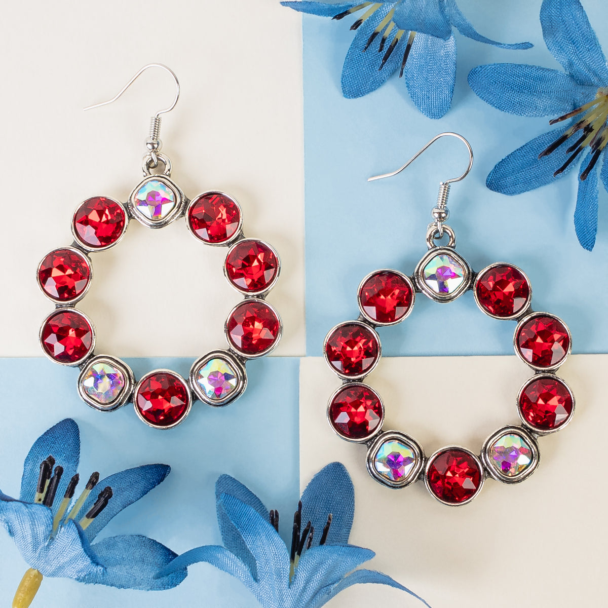 1349 - Crystal Earrings - Red