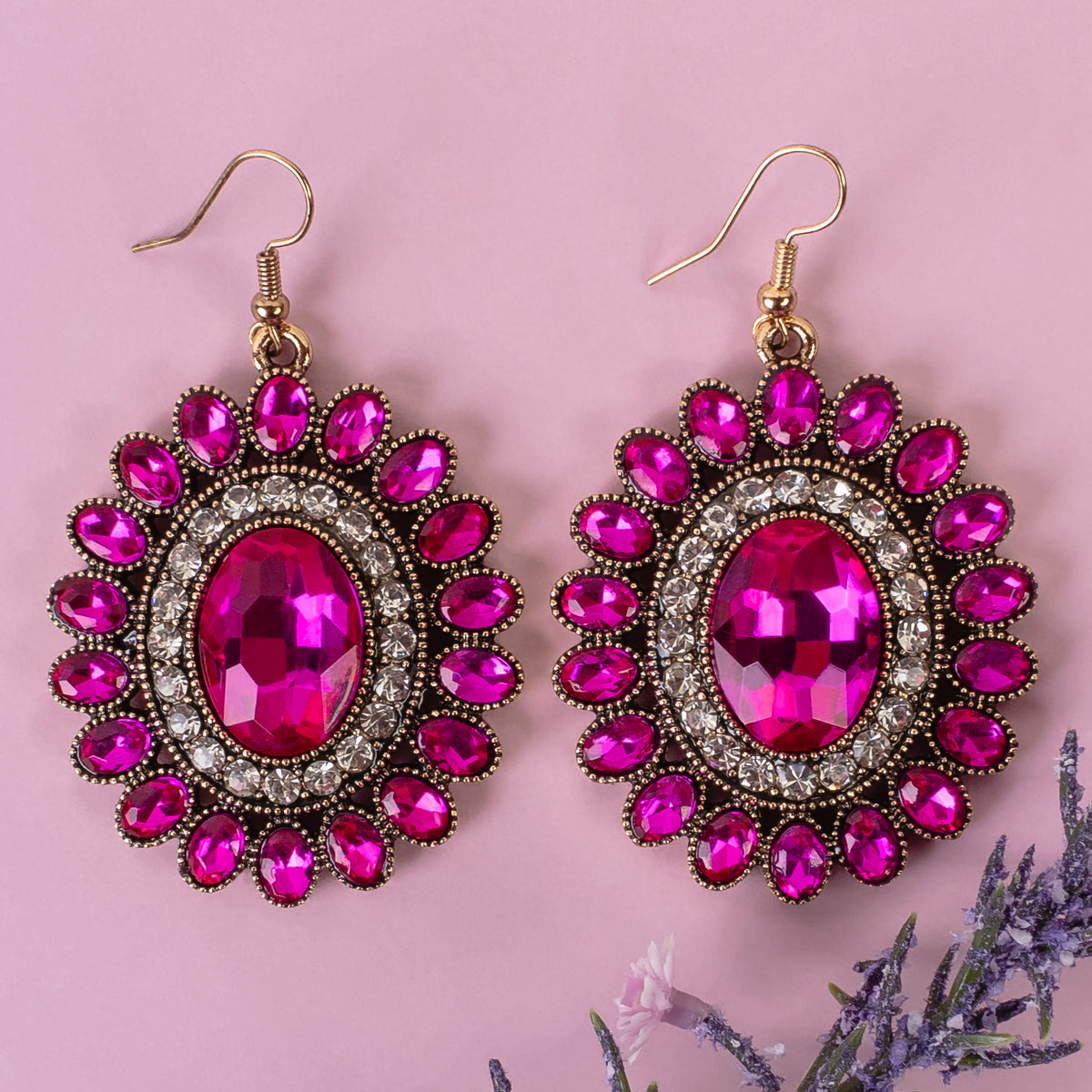 1351 - Crystal Earrings - Fuchsia