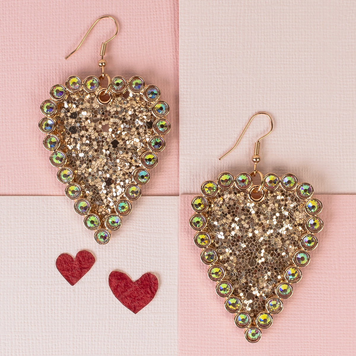 1355 - Glitter Heart Earrings - Gold