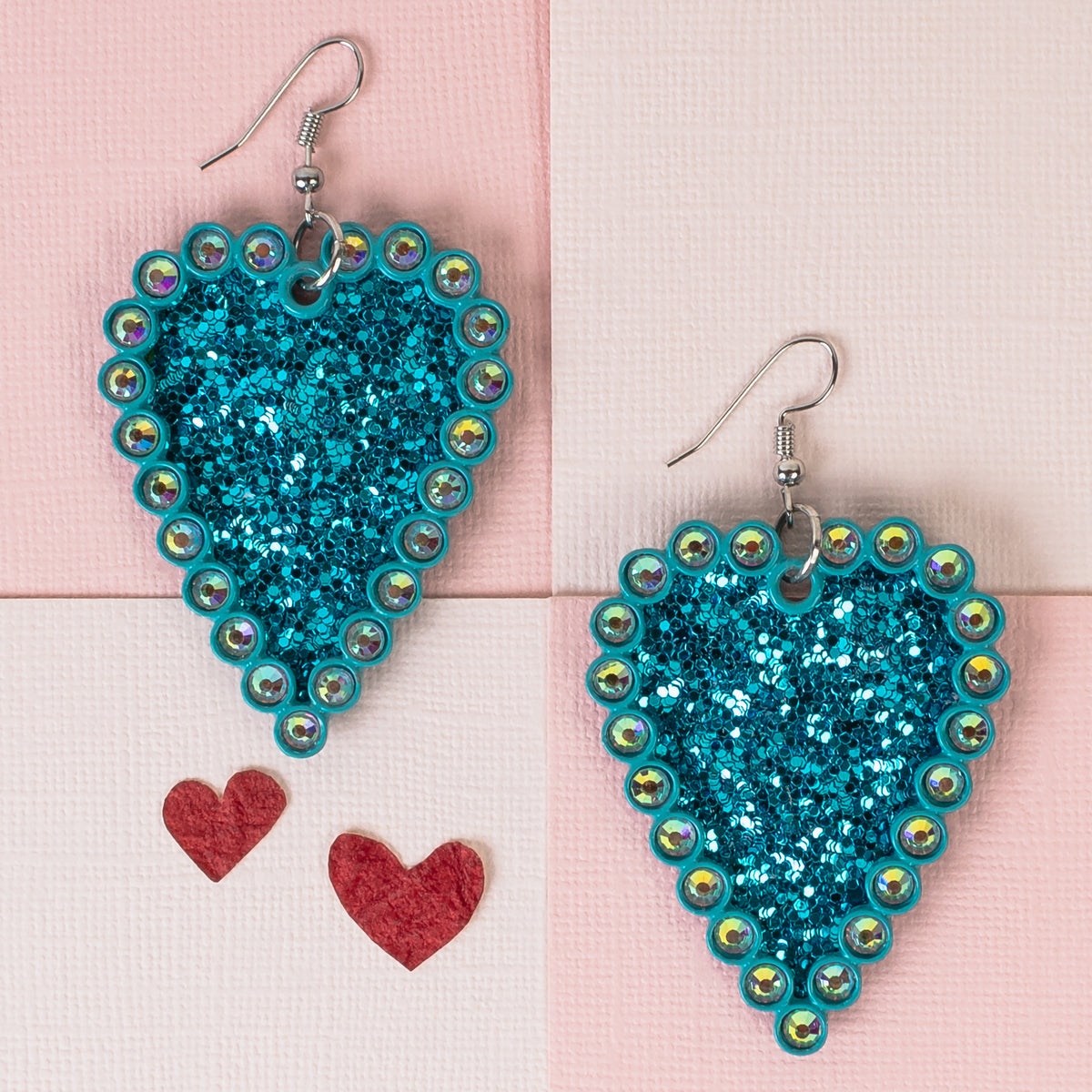 1355 - Glitter Heart Earrings - Turquoise