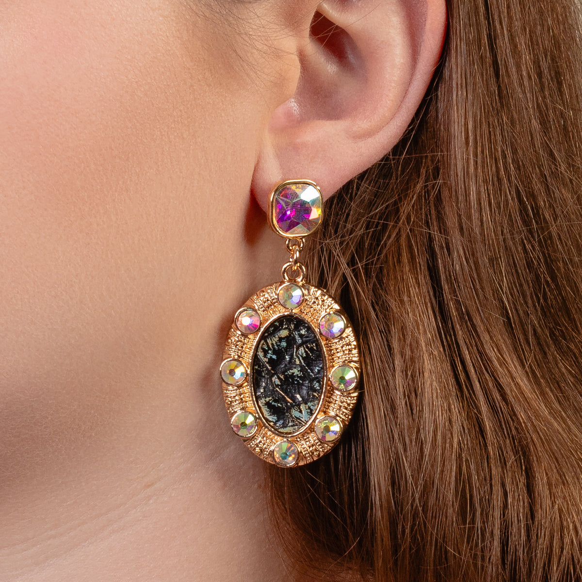 1364 - Crystal Drop Earrings - Black