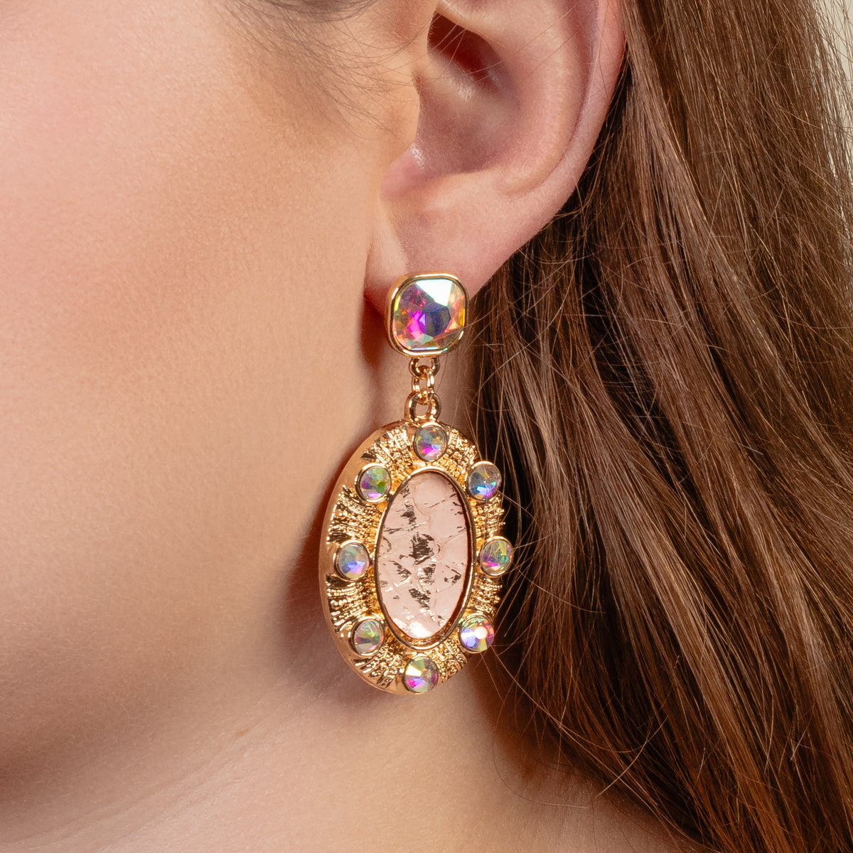 1364 - Crystal Drop Earrings - Pink