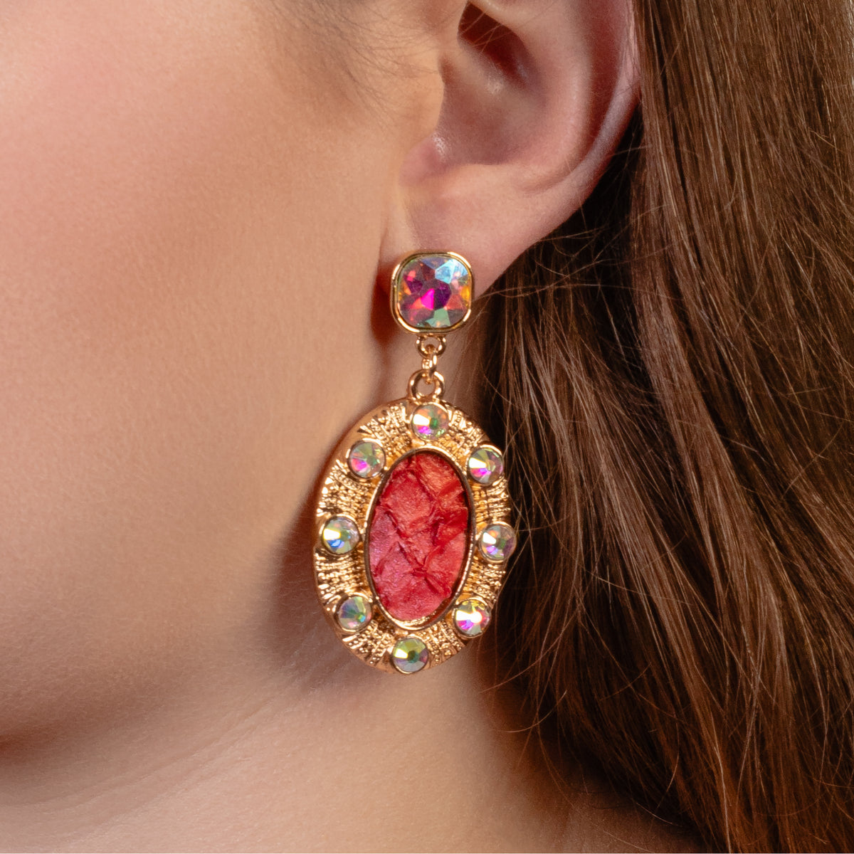 1364 - Crystal Drop Earrings - Red