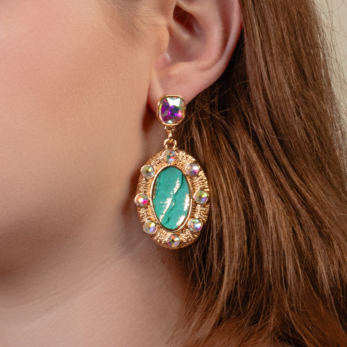 1364 - Crystal Drop Earrings - Turquoise