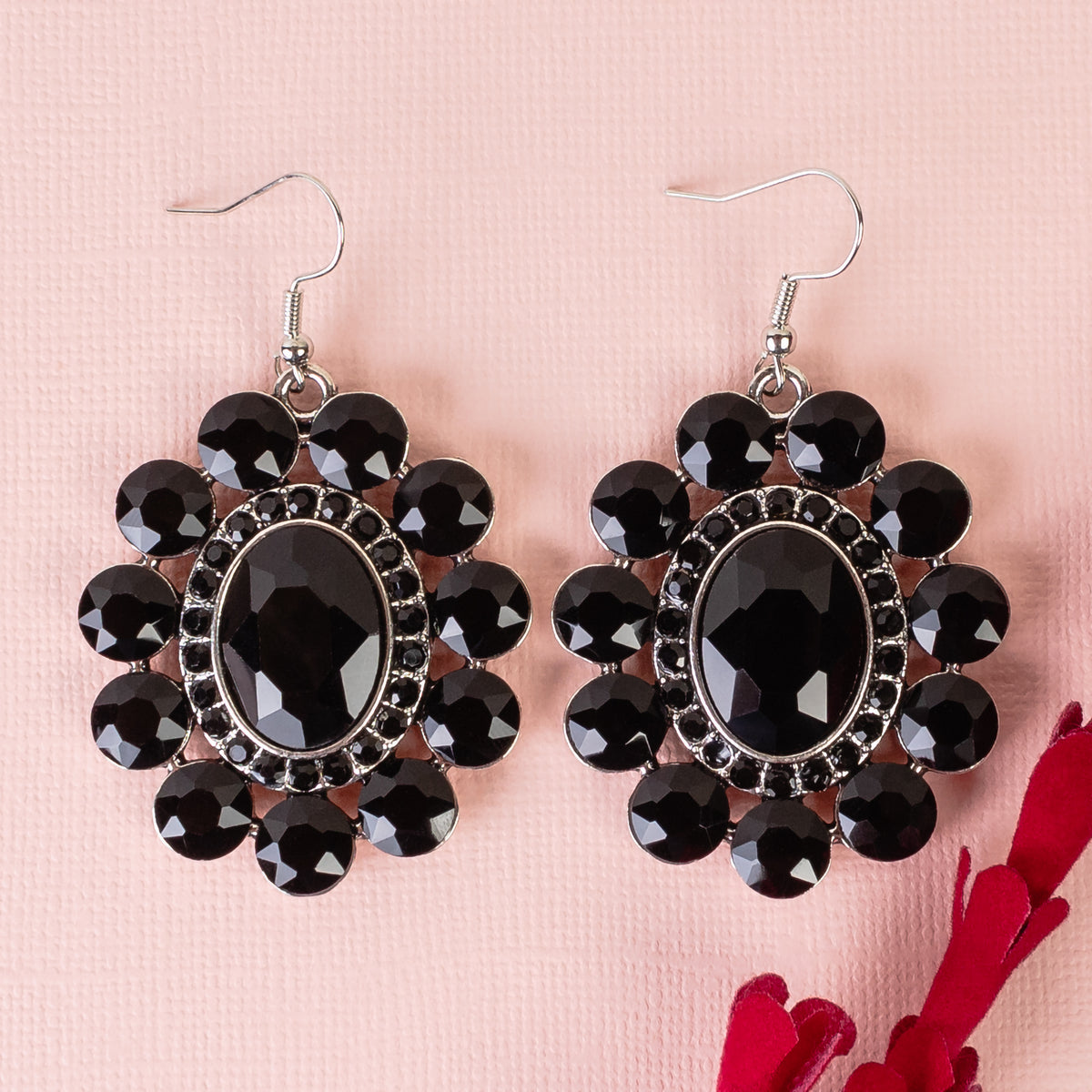1369 - Crystal Drop Earrings - Black