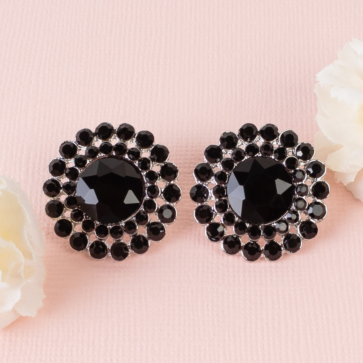 1370 - Crystal Stud Earrings - Black