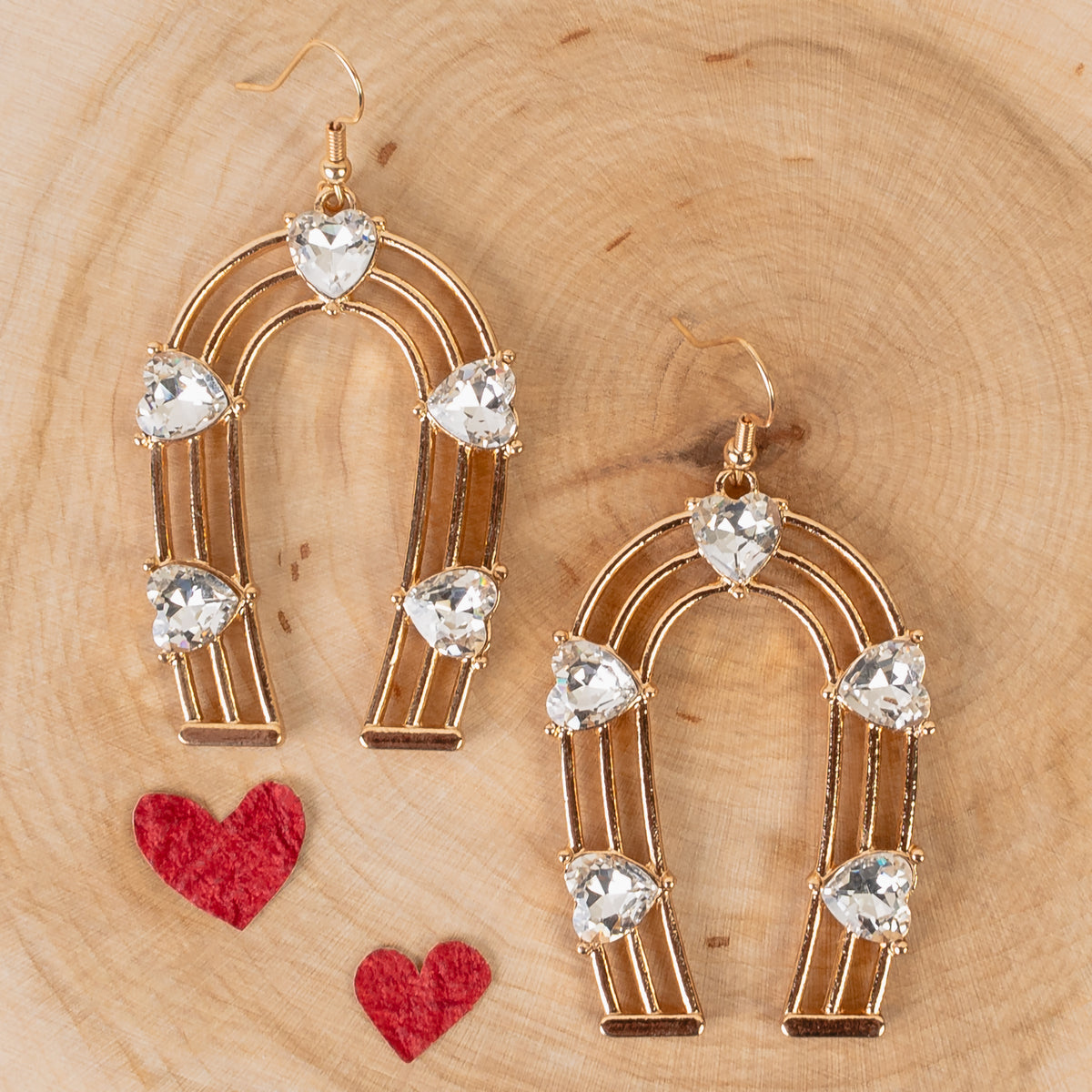 1372 - Crystal Heart Earrings - Gold