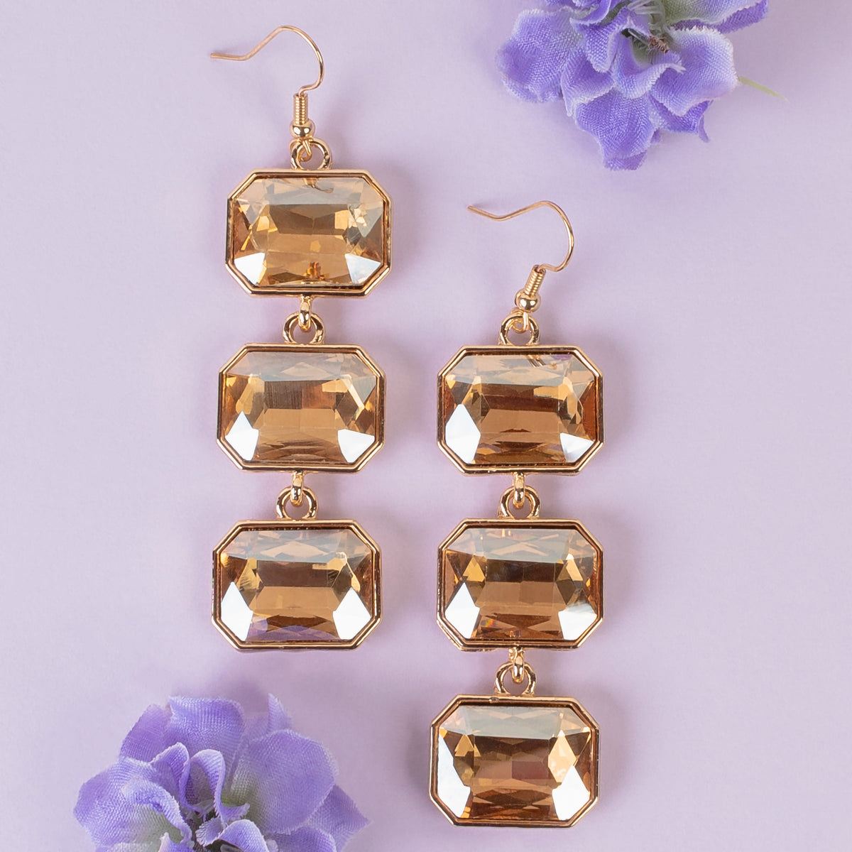 1382 - Crystal Drop Earrings - Gold