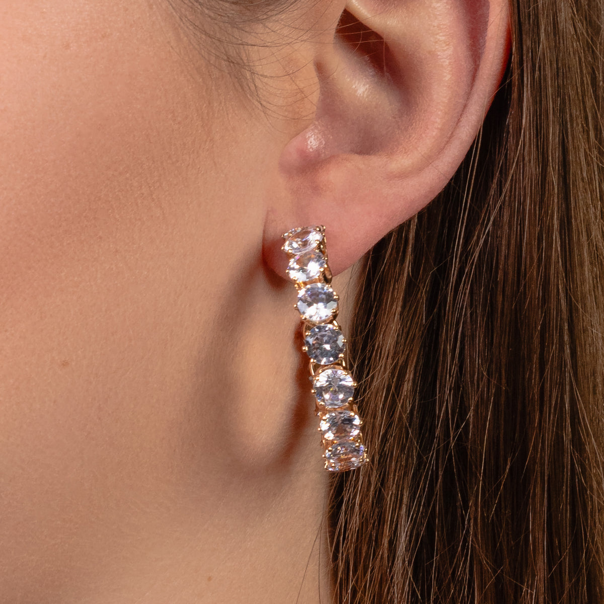 1393 - Crystal Hoop Earrings - Clear