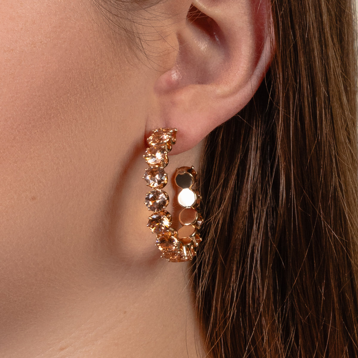 1393 - Crystal Hoop Earrings - Gold