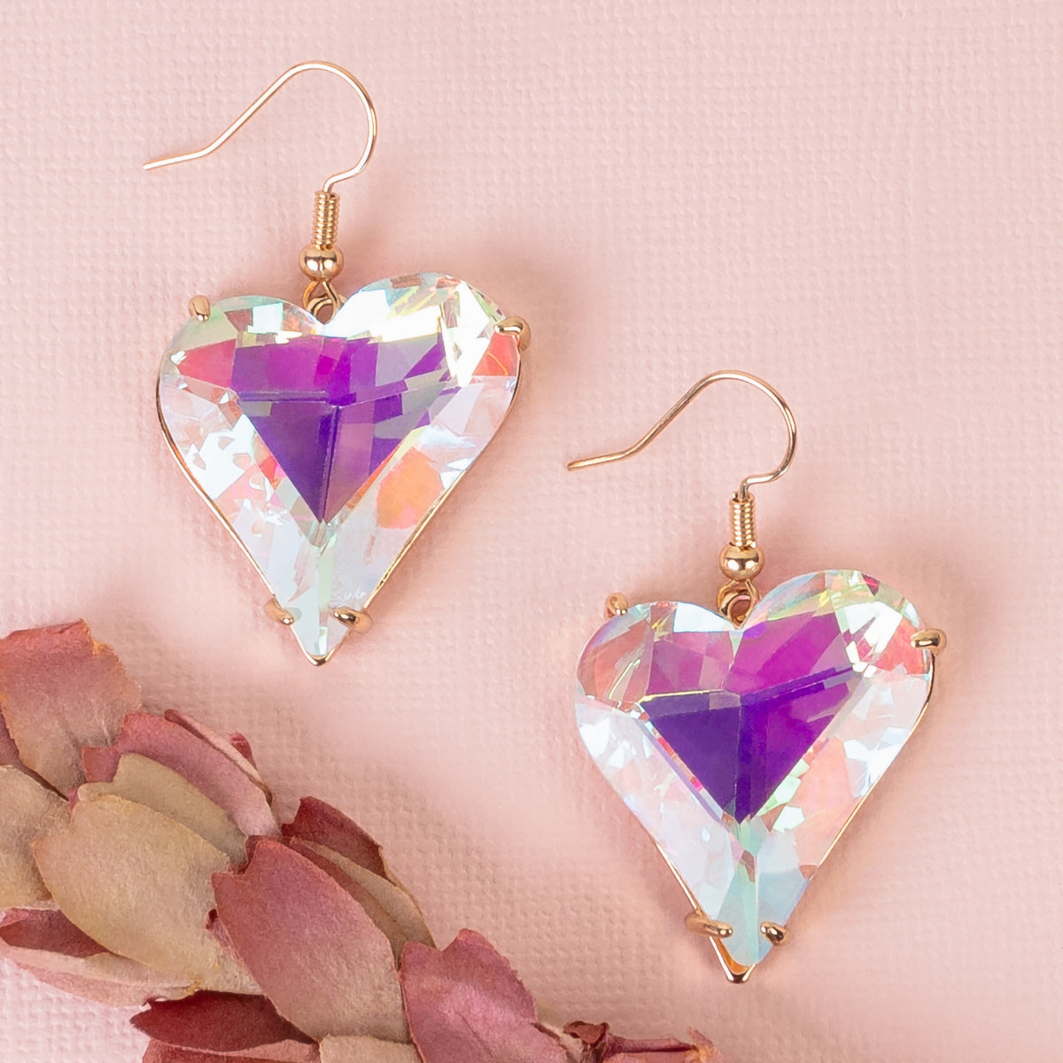 1395 - Crystal Heart Earrings - AB