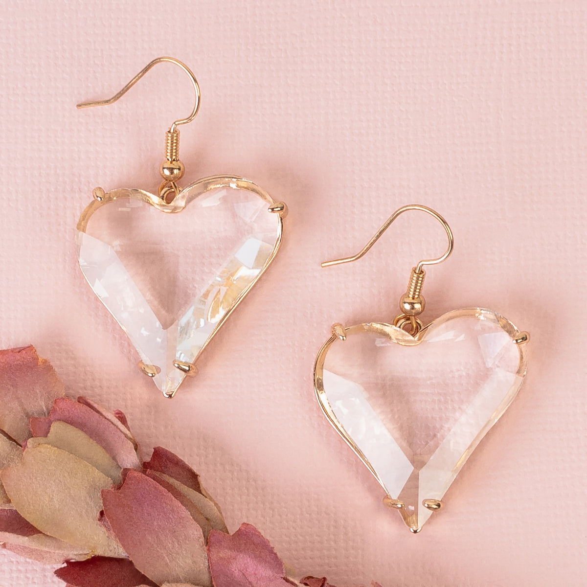 1395 - Crystal Heart Earrings - Clear