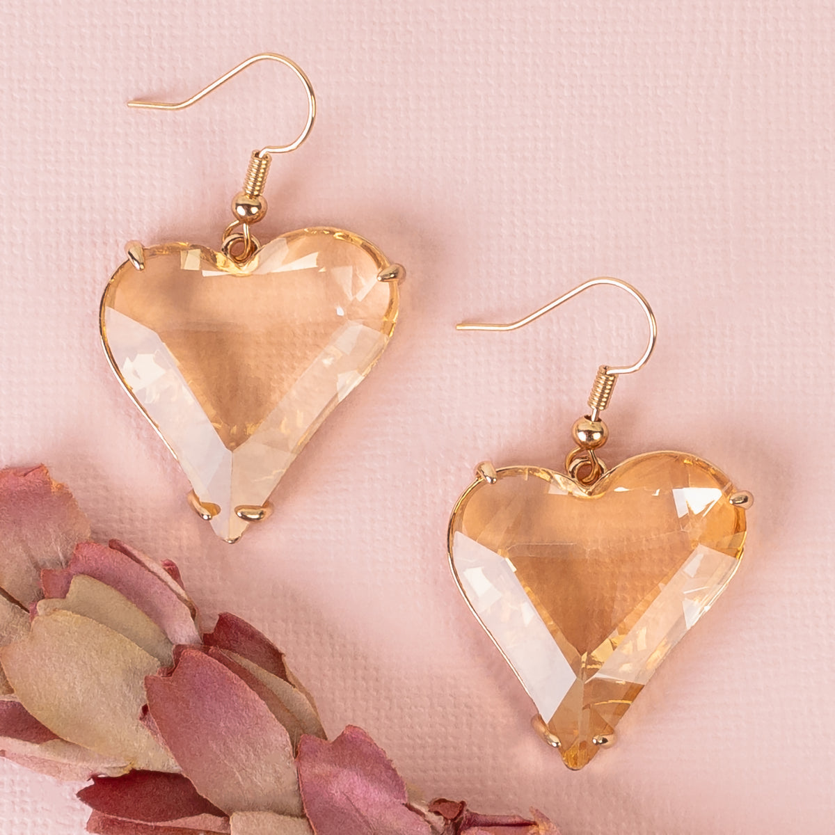 1395 - Crystal Heart Earrings - Gold