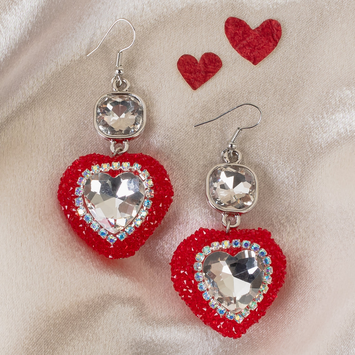 1396 - Crystal Heart Earrings - Clear