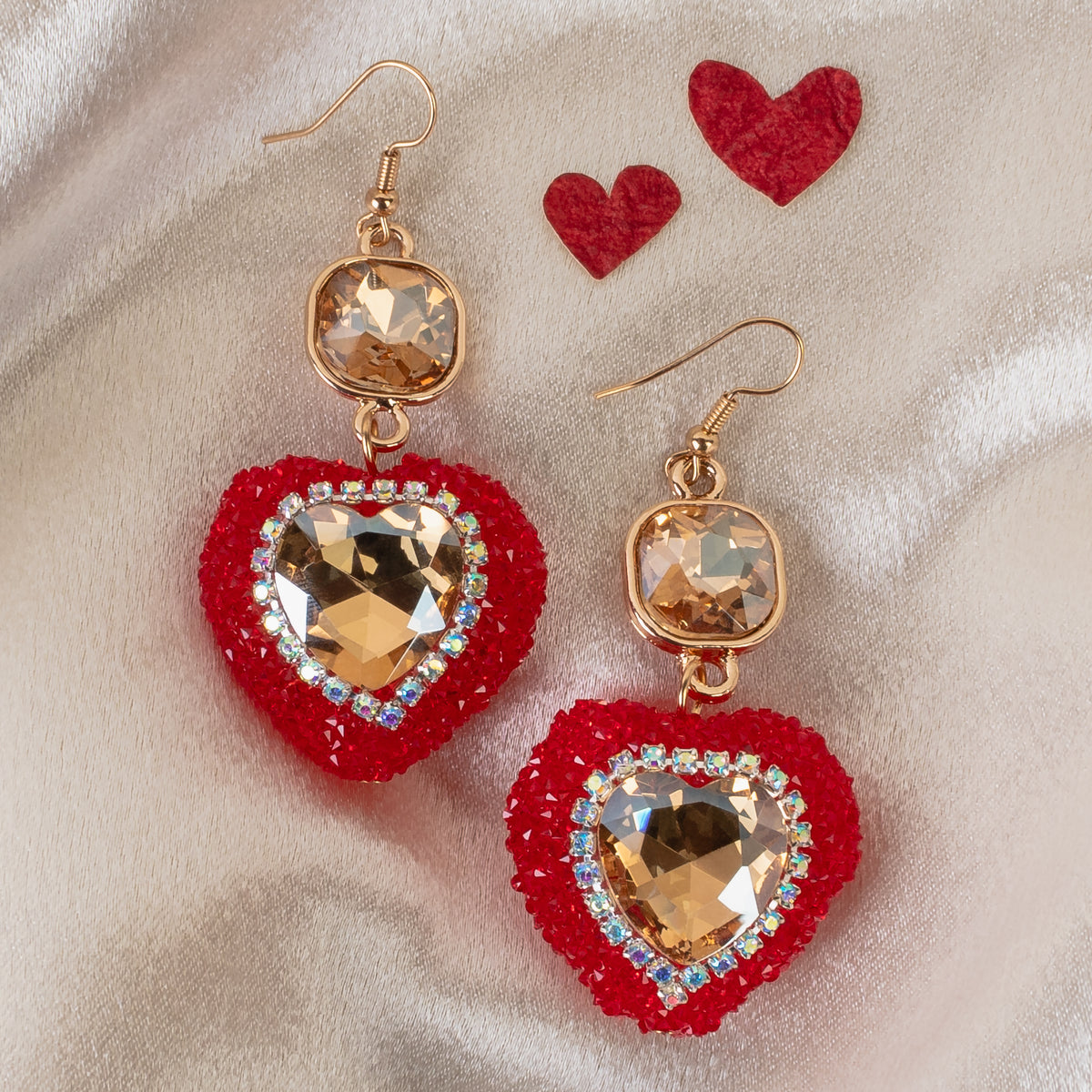 1396 - Crystal Heart Earrings - Gold