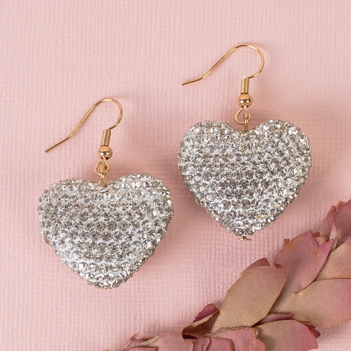 1398 - Crystal Heart Earrings - Clear