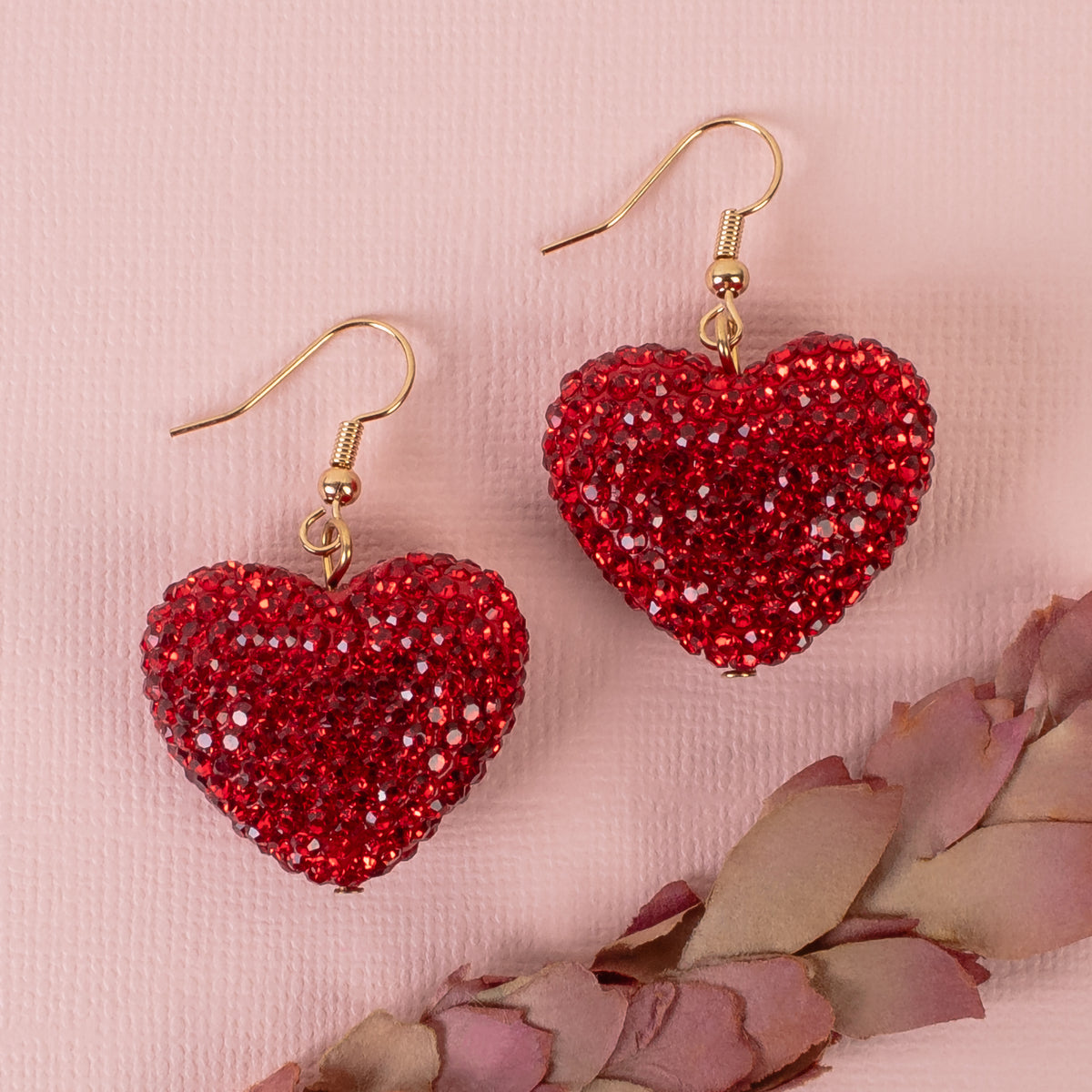 1398 - Crystal Heart Earrings - Red