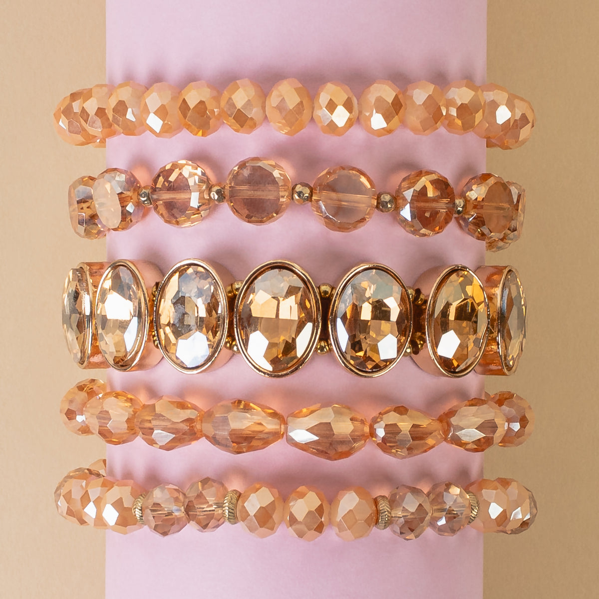 1418 - Beaded Stacked Bracelets - Gold