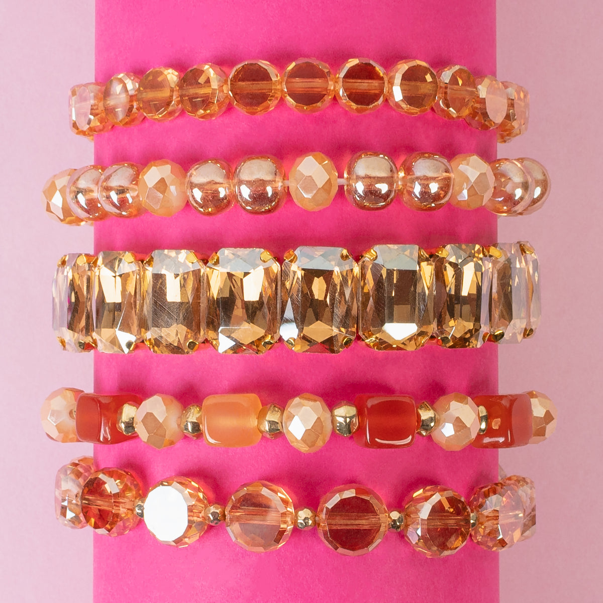 1419 - Beaded Stacked Bracelets - Champagne