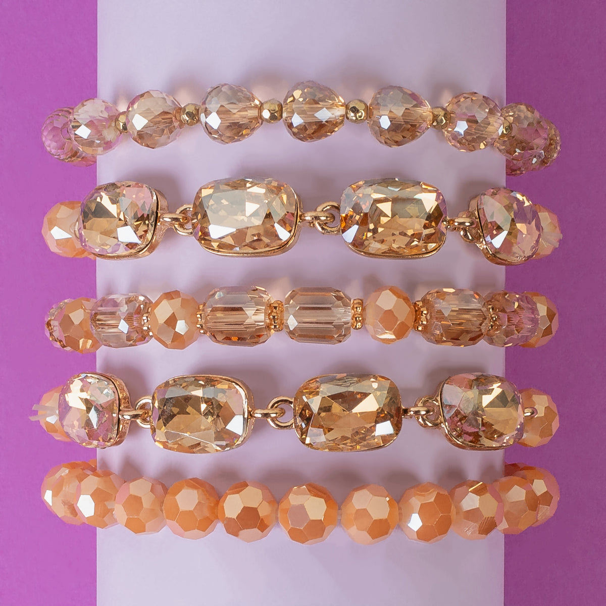 1420 - Beaded Stacked Bracelets - Champagne