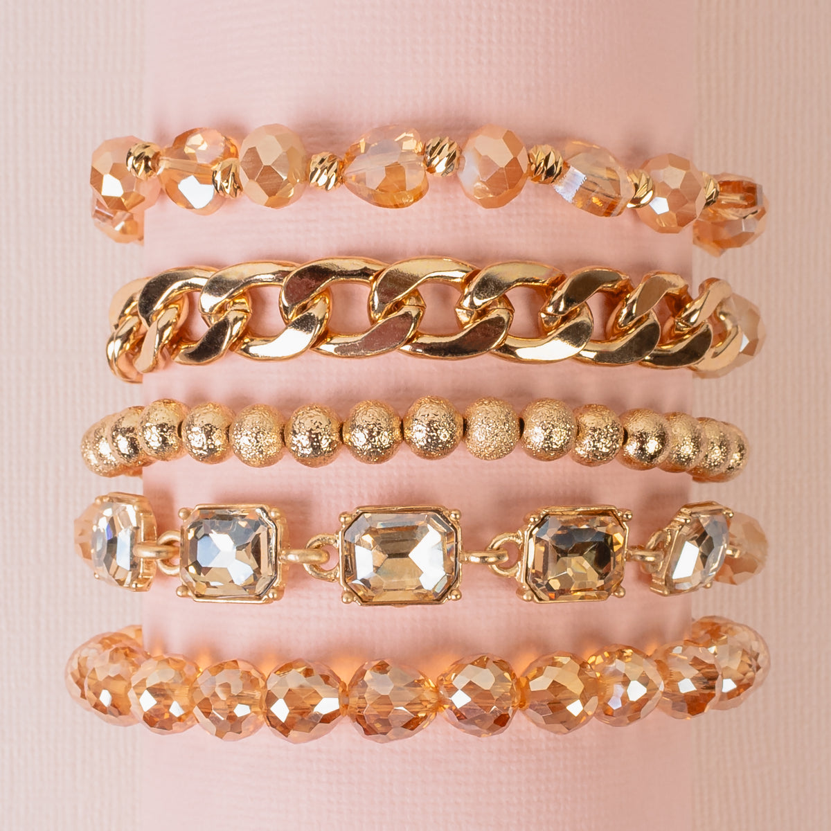 1424 - Beaded Stacked Bracelets - Champagne