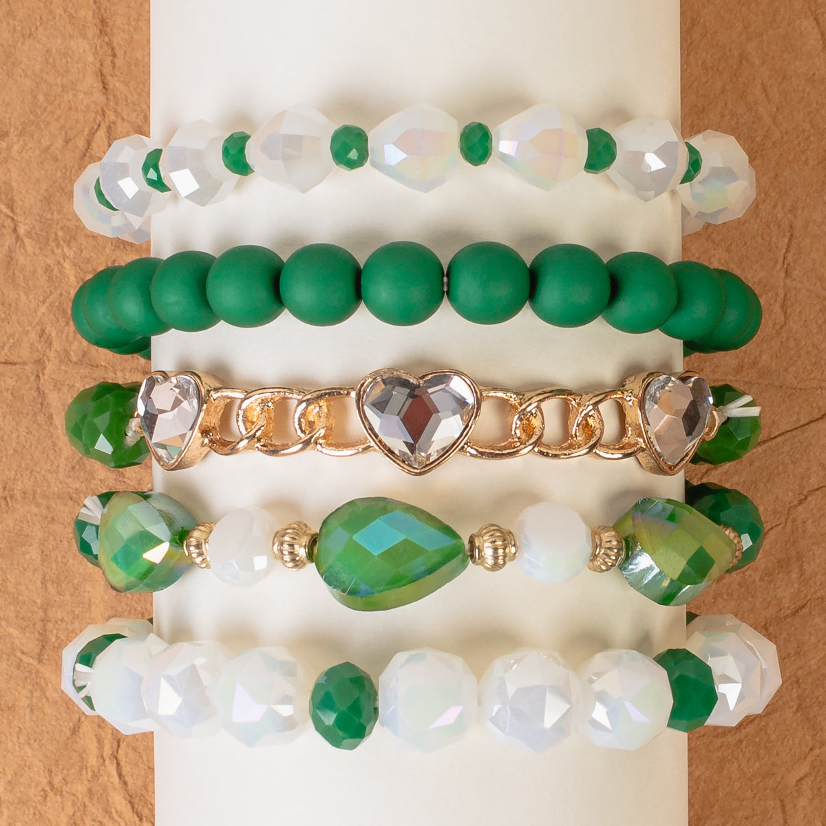 1426 - Beaded Stacked Bracelets - Green