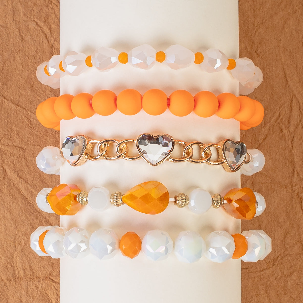 1426 - Beaded Stacked Bracelets - Orange