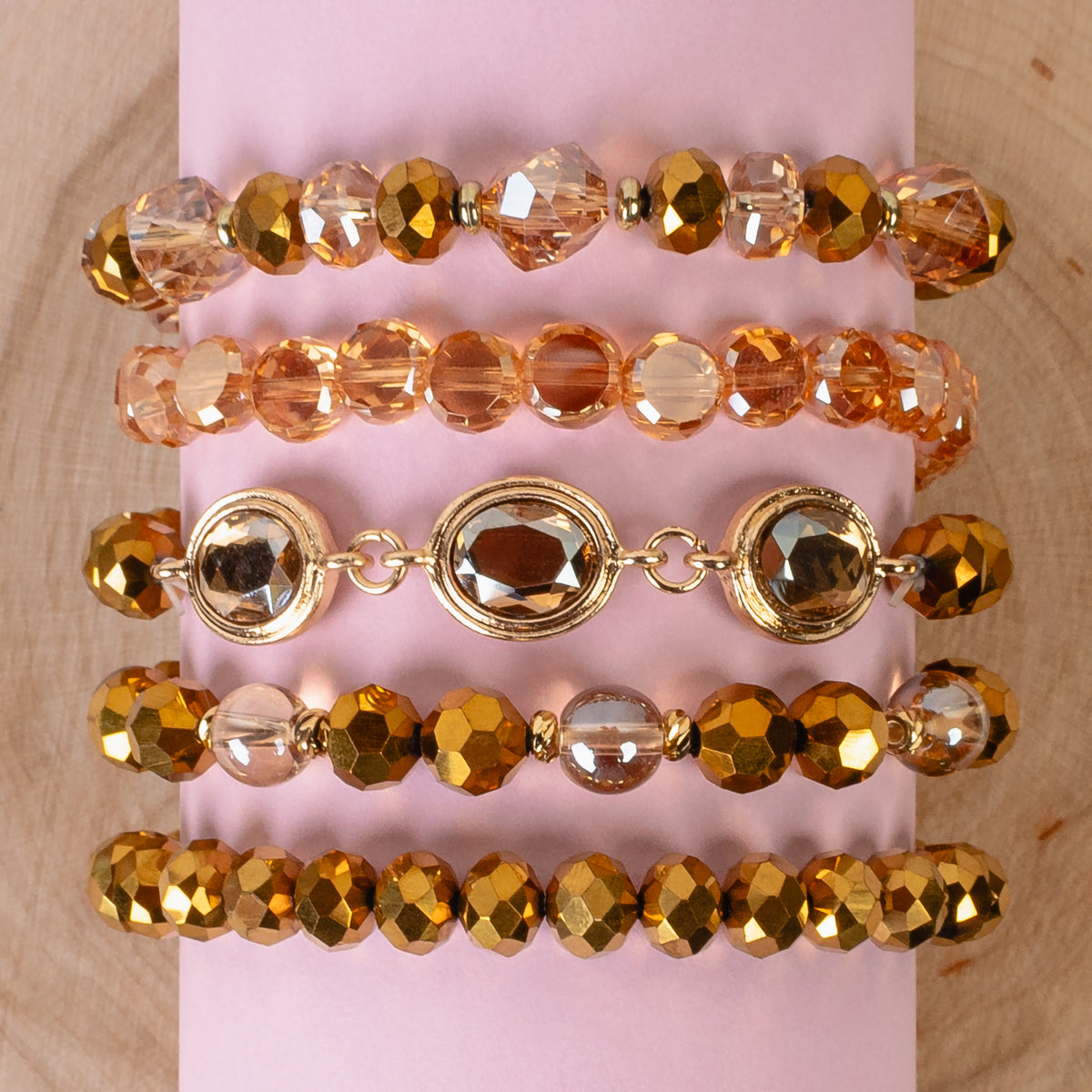 1427 - Beaded Stacked Bracelets - Gold