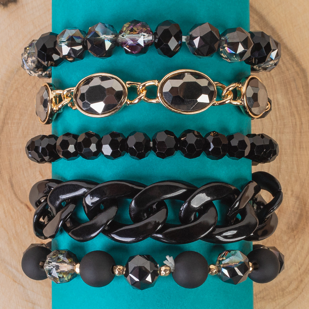 1429 - Beaded Stacked Bracelets - Black