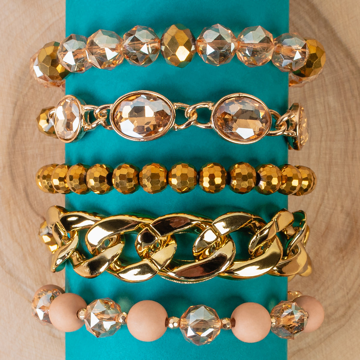 1429 - Beaded Stacked Bracelets - Gold