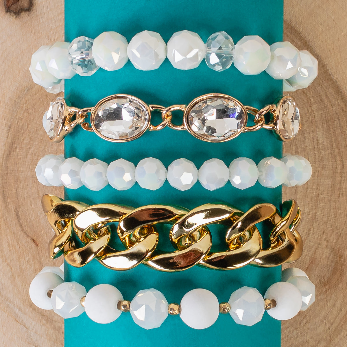 1429 - Beaded Stacked Bracelets - White