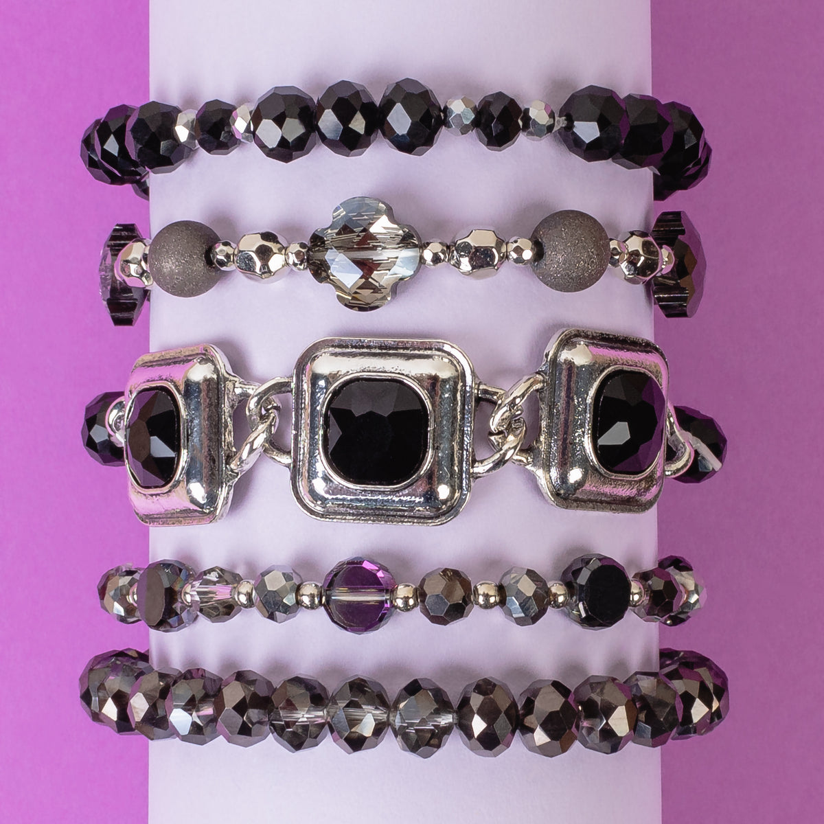 1430 - Stacked Beaded Bracelets - Black