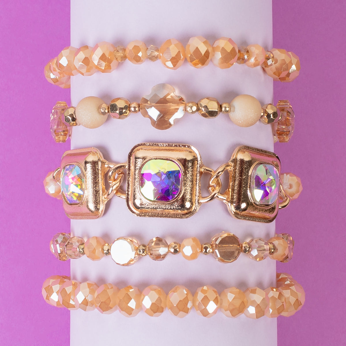 1430 - Stacked Beaded Bracelets - Champagne