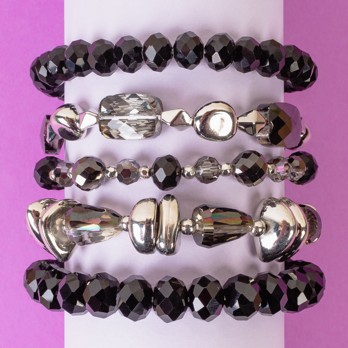 1431 - Crystal Stacked Bracelets - Black