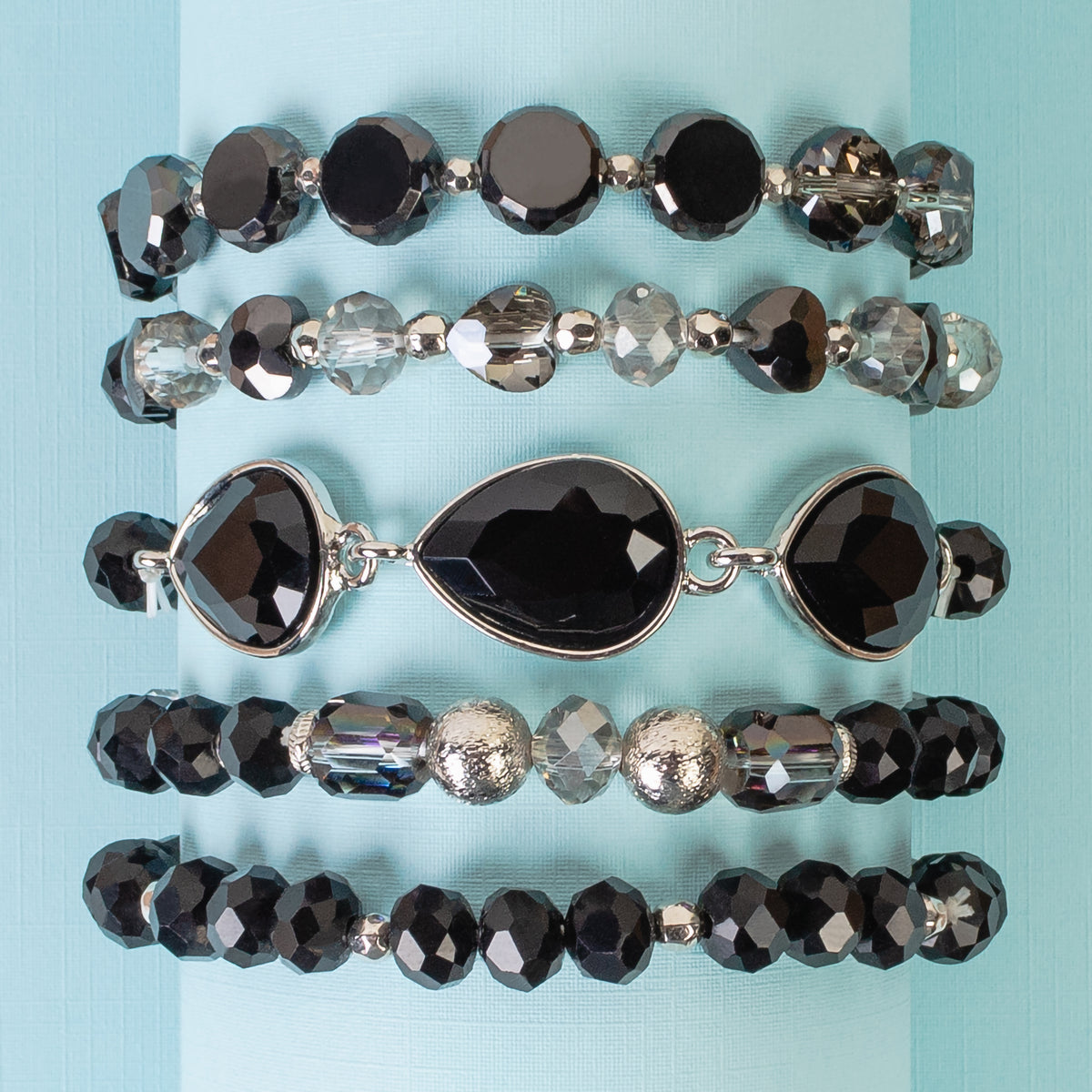 1433 - Crystal Stacked Bracelets - Black