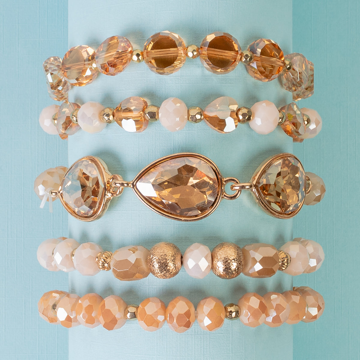 1433 - Crystal Stacked Bracelets - Gold